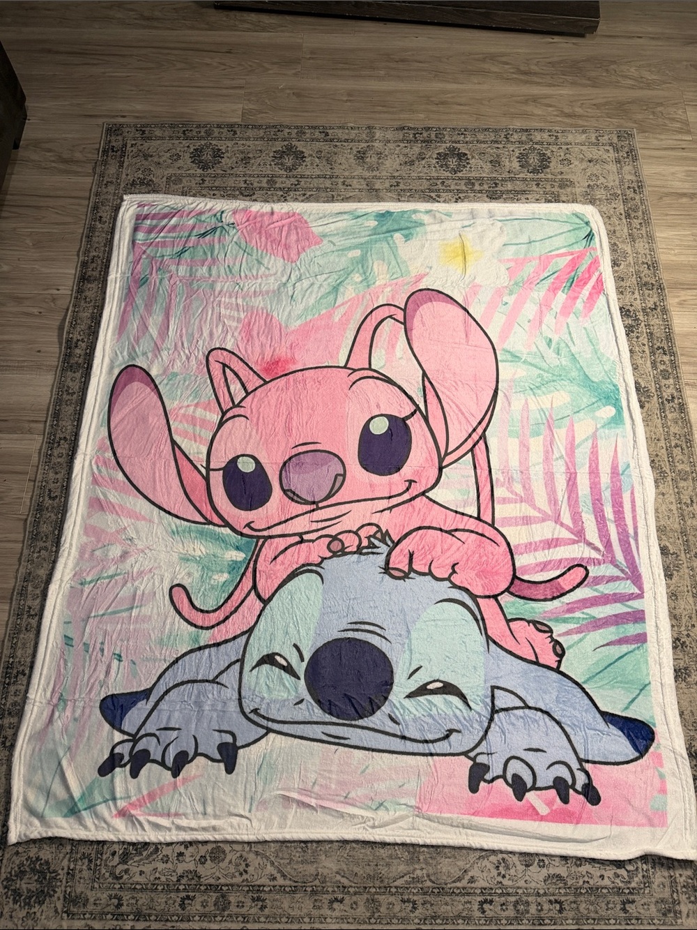 Cute Pink & Blue Stitch and Angel Throw Blanket